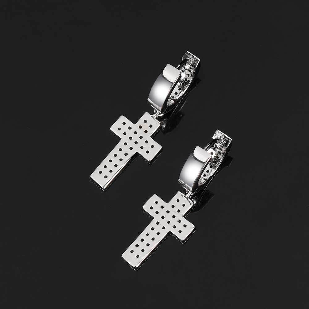 Double Row Full Diamond Hip Hop Cross Earrings