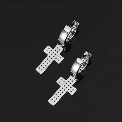 Double Row Full Diamond Hip Hop Cross Earrings