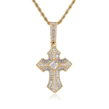 ICED BAGUETTE CROSS PENDANT