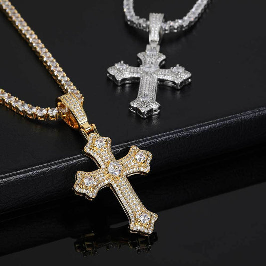 ICED ROUND DIAMOND CROSS