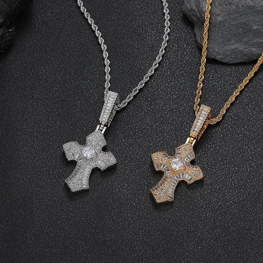 ICED BAGUETTE CROSS PENDANT