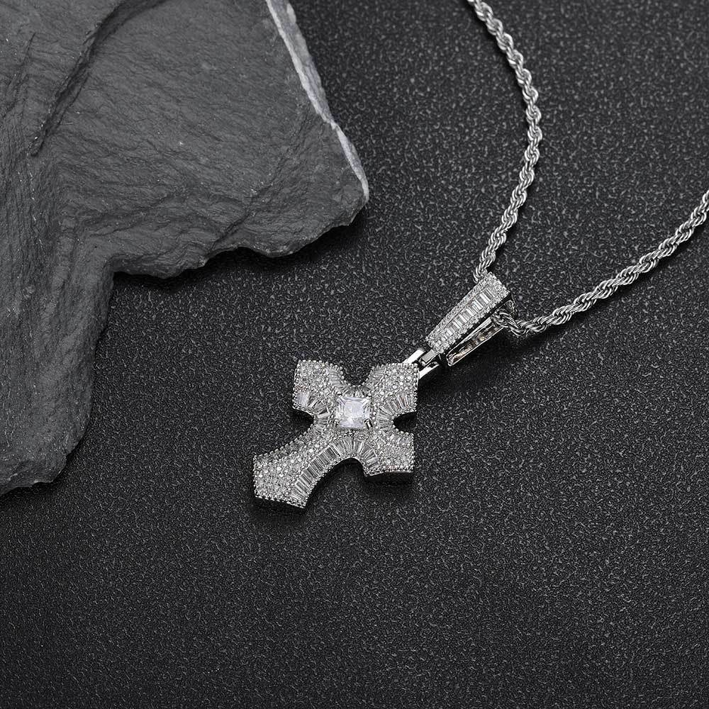 ICED BAGUETTE CROSS PENDANT