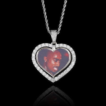 2-FACED SPINNING HEART CUSTOM PICTURE PENDANT