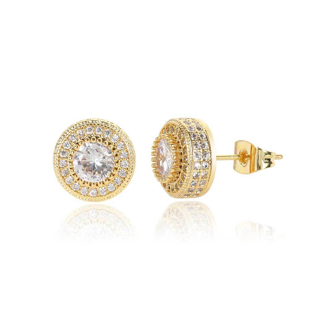 Round Full Diamond Hip Hop Stud Earrings