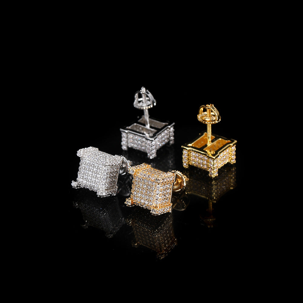 CZ COPPER SQUARE STUD EARRING