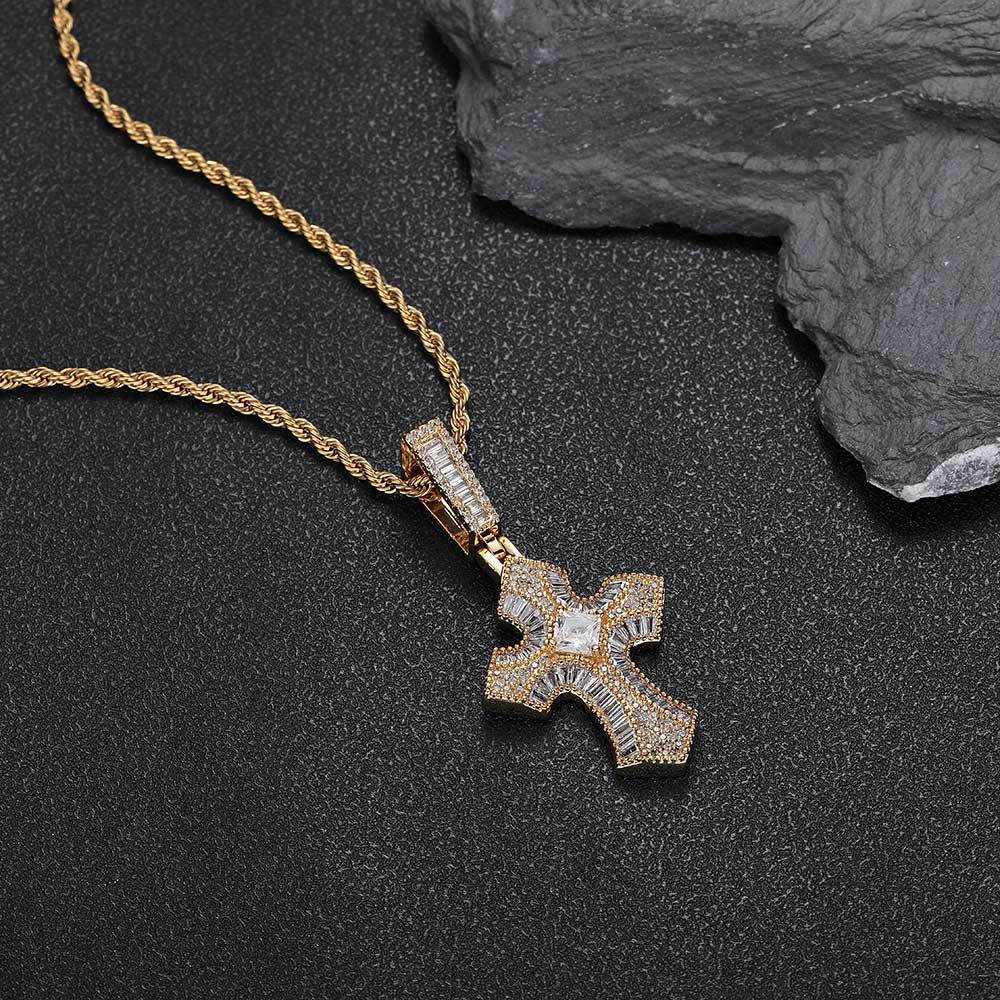 ICED BAGUETTE CROSS PENDANT