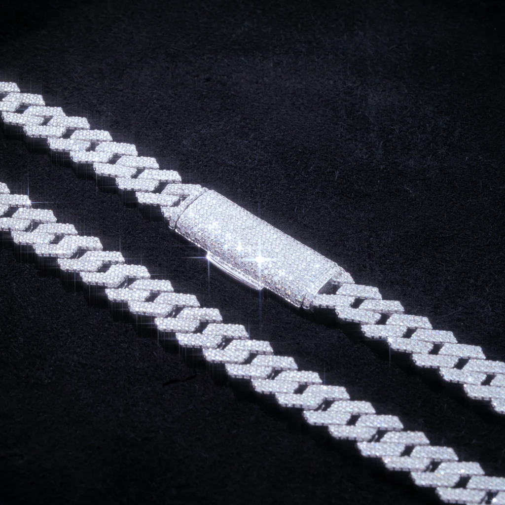 925S & VVS Moissanite 8MM Two Row Prong Cuban Link Chain